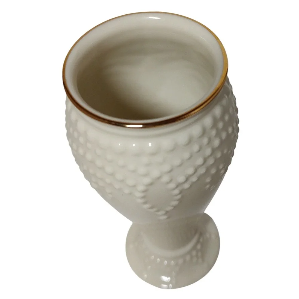 Lenox Bud Vase‎ Raised Dots Ivory with Gold Trim Rim Five Inches Textured